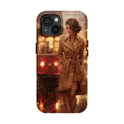 Woman in Trench Coat Rainy City Night