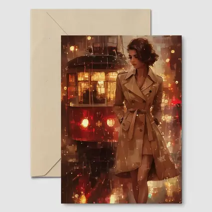 Woman in Trench Coat Rainy City Night