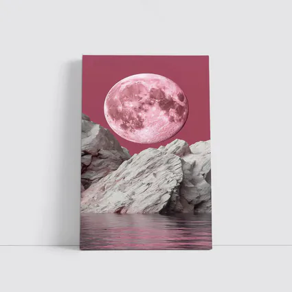 Pink Moon Over Rocky Surreal Landscape