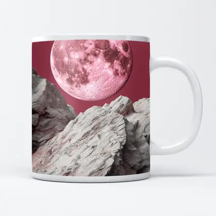 Pink Moon Over Rocky Surreal Landscape