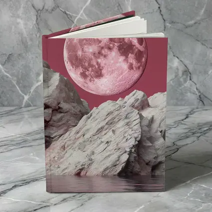 Pink Moon Over Rocky Surreal Landscape