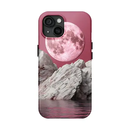 Pink Moon Over Rocky Surreal Landscape