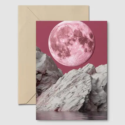 Pink Moon Over Rocky Surreal Landscape