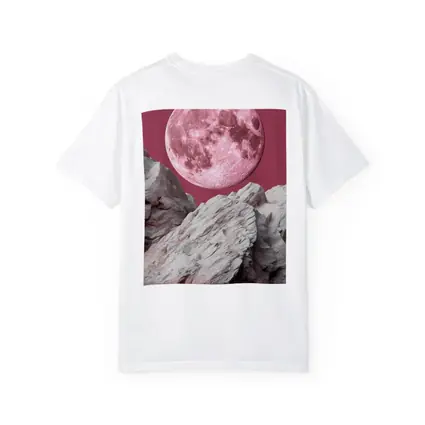 Pink Moon Over Rocky Surreal Landscape