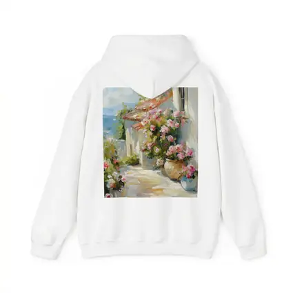 Mediterranean Cottage Pink Roses Oil Painting