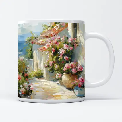 Mediterranean Cottage Pink Roses Oil Painting