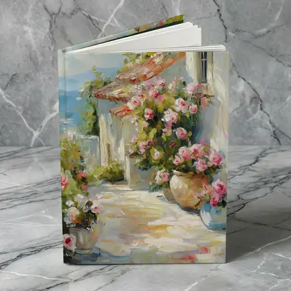 Mediterranean Cottage Pink Roses Oil Painting