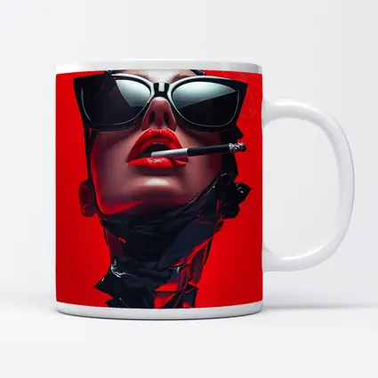 Woman Sunglasses Smoking Red Background Pop Art