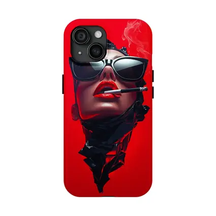 Woman Sunglasses Smoking Red Background Pop Art