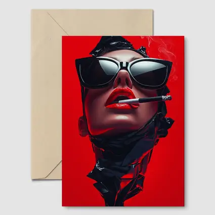 Woman Sunglasses Smoking Red Background Pop Art