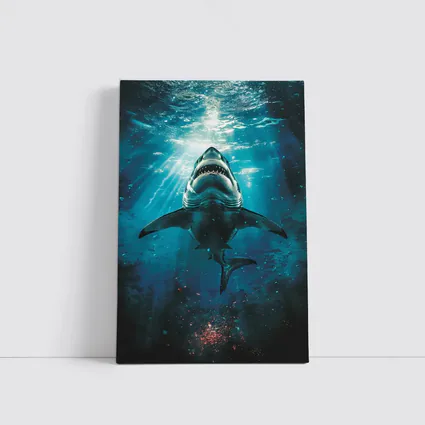 Great White Shark Swimming Deep Blue Ocean