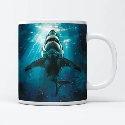 Great White Shark Swimming Deep Blue Ocean