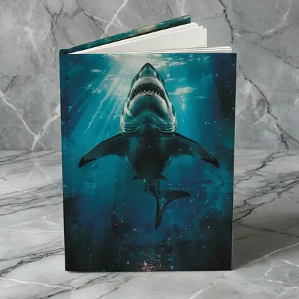 Great White Shark Swimming Deep Blue Ocean
