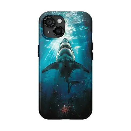 Great White Shark Swimming Deep Blue Ocean