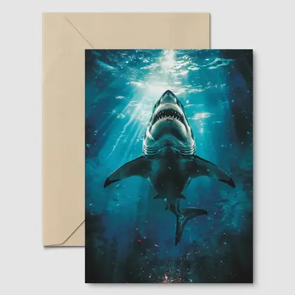 Great White Shark Swimming Deep Blue Ocean