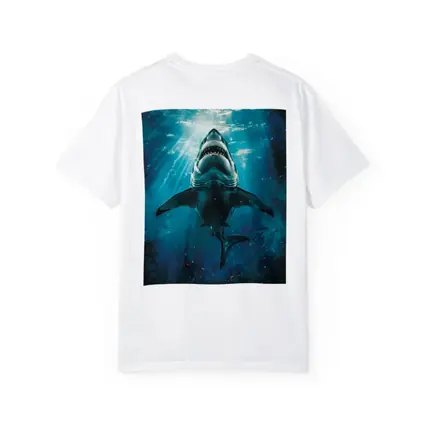 Great White Shark Swimming Deep Blue Ocean