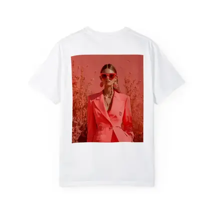 Fashion Woman Coral Suit Floral Background