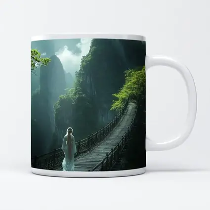 Woman in White Dress on Mountain Bridge
