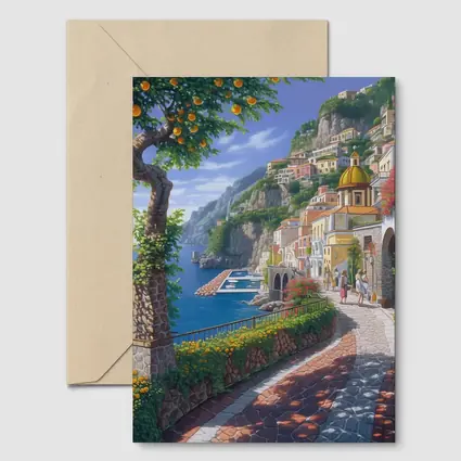 Amalfi Coast Italy Cliffside Village Pathway Art
