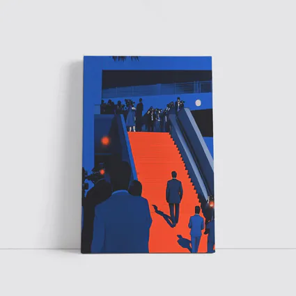 Red Carpet Staircase Blue Night Illustration