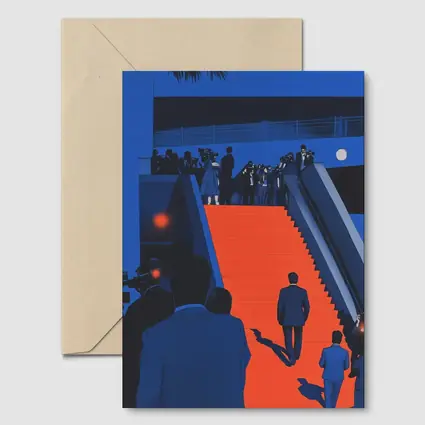 Red Carpet Staircase Blue Night Illustration