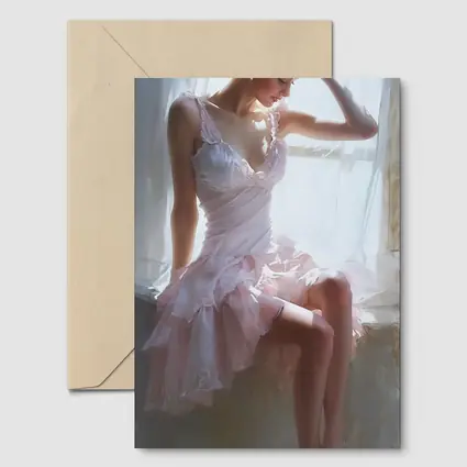 Young Woman Pink Dress Window Light Painting