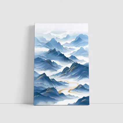 Blue Mountain Mist Chinese Ink Art