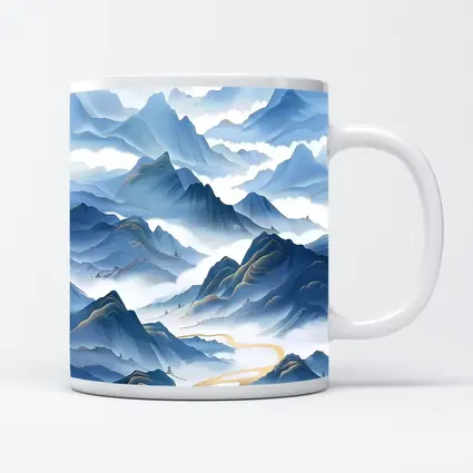 Blue Mountain Mist Chinese Ink Art