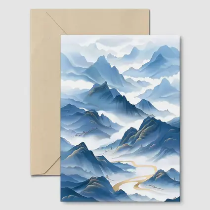 Blue Mountain Mist Chinese Ink Art
