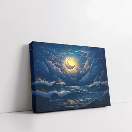 Crescent Moon Glowing Over Stormy Ocean