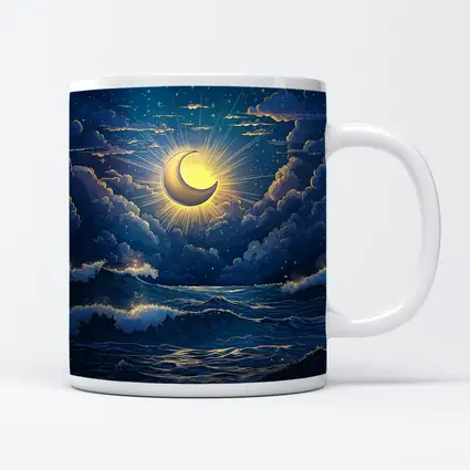 Crescent Moon Glowing Over Stormy Ocean
