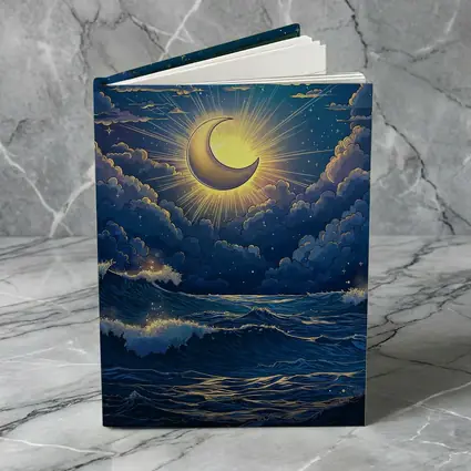 Crescent Moon Glowing Over Stormy Ocean