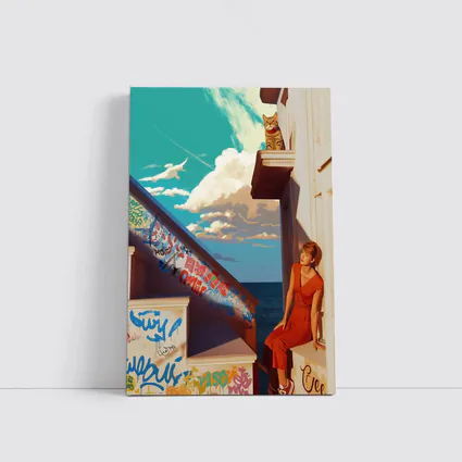 Woman Cat Graffiti Stairs Coastal Urban Art