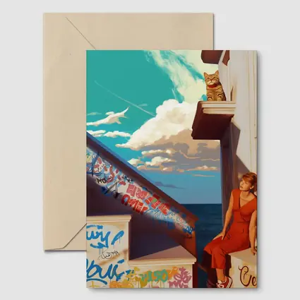 Woman Cat Graffiti Stairs Coastal Urban Art