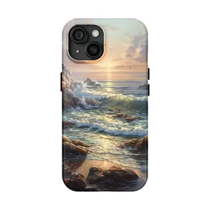 Ocean Sunrise Waves Rocky Coastal Painting
