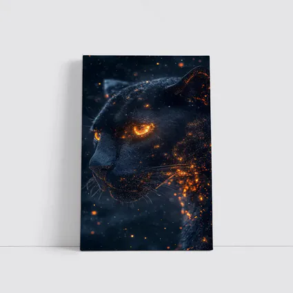 Black Panther Glowing Eyes Dark Starry Background