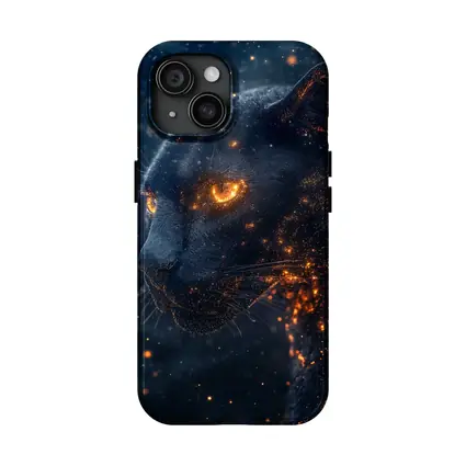 Black Panther Glowing Eyes Dark Starry Background