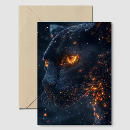 Black Panther Glowing Eyes Dark Starry Background