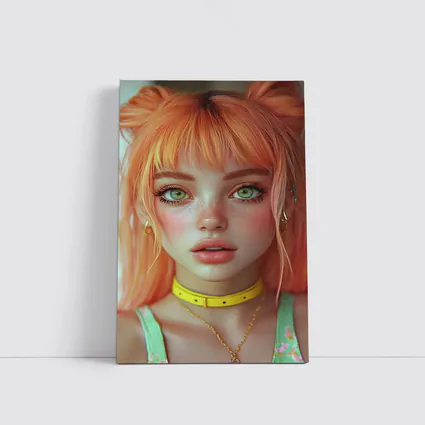 Anime Girl Orange Hair Green Eyes Portrait