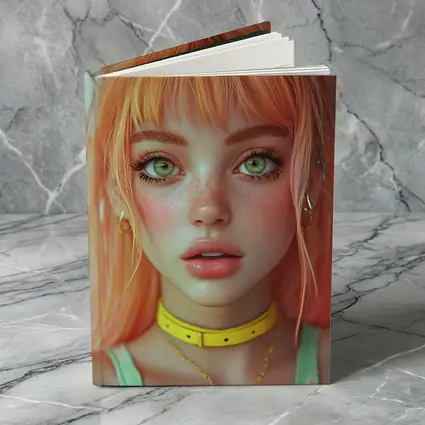 Anime Girl Orange Hair Green Eyes Portrait
