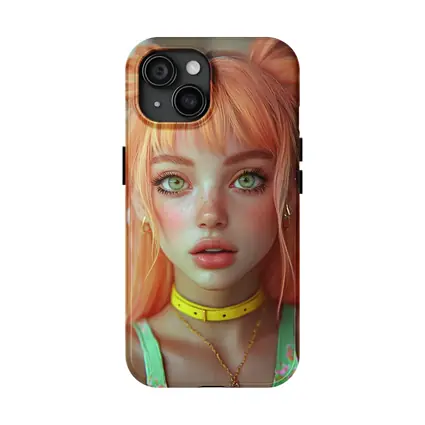 Anime Girl Orange Hair Green Eyes Portrait