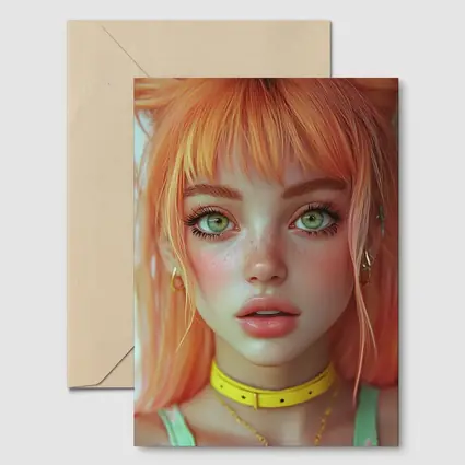Anime Girl Orange Hair Green Eyes Portrait