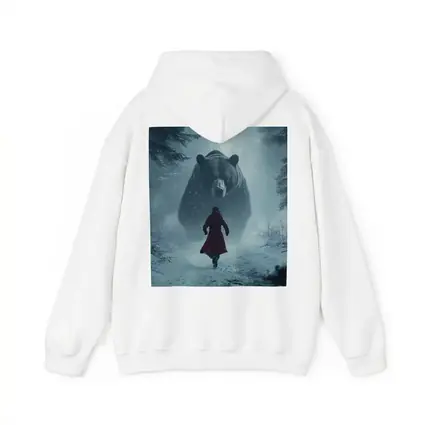 Woman Running From Giant Bear Winter Forest