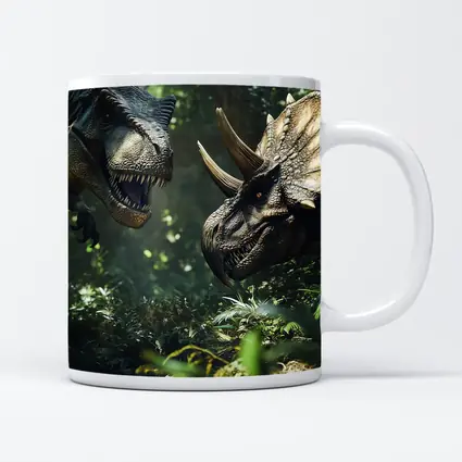 T-Rex and Triceratops Face Off Forest