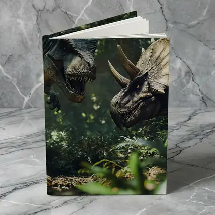 T-Rex and Triceratops Face Off Forest