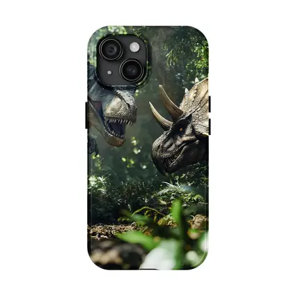 T-Rex and Triceratops Face Off Forest