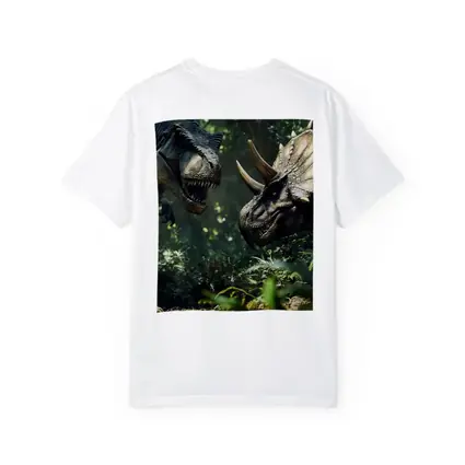 T-Rex and Triceratops Face Off Forest