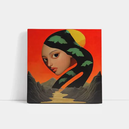 Surreal Woman Face Mountains Sunset Art