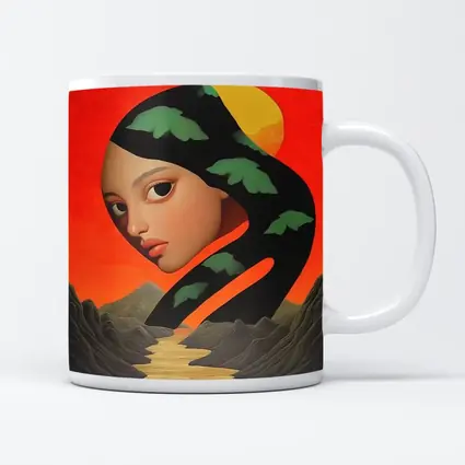 Surreal Woman Face Mountains Sunset Art