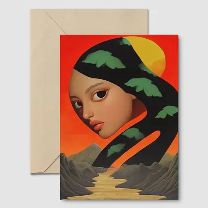 Surreal Woman Face Mountains Sunset Art